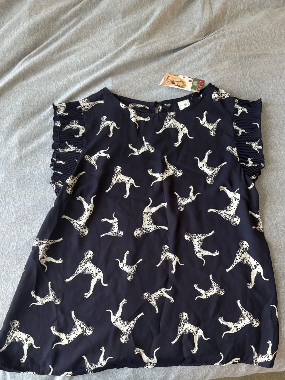 Navy Dalmatian Print Flutter Sleeve Blouse